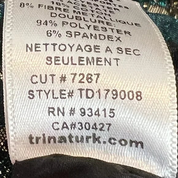 Trina Turk Moonrise Metallic Jacquard Dress Size 14 NWT Black Teal Gold Cocktail - Picture 13 of 14